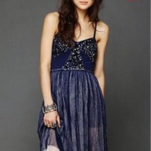 Free People Embellished Tulle Slip in Navy XS